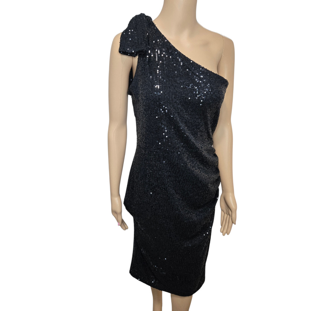 Love X Design women's large black sequin one shoulder dress mini party cocktail